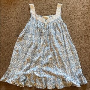 eileen west nightgown large blue floral white eyelet collar vintage sleepwear